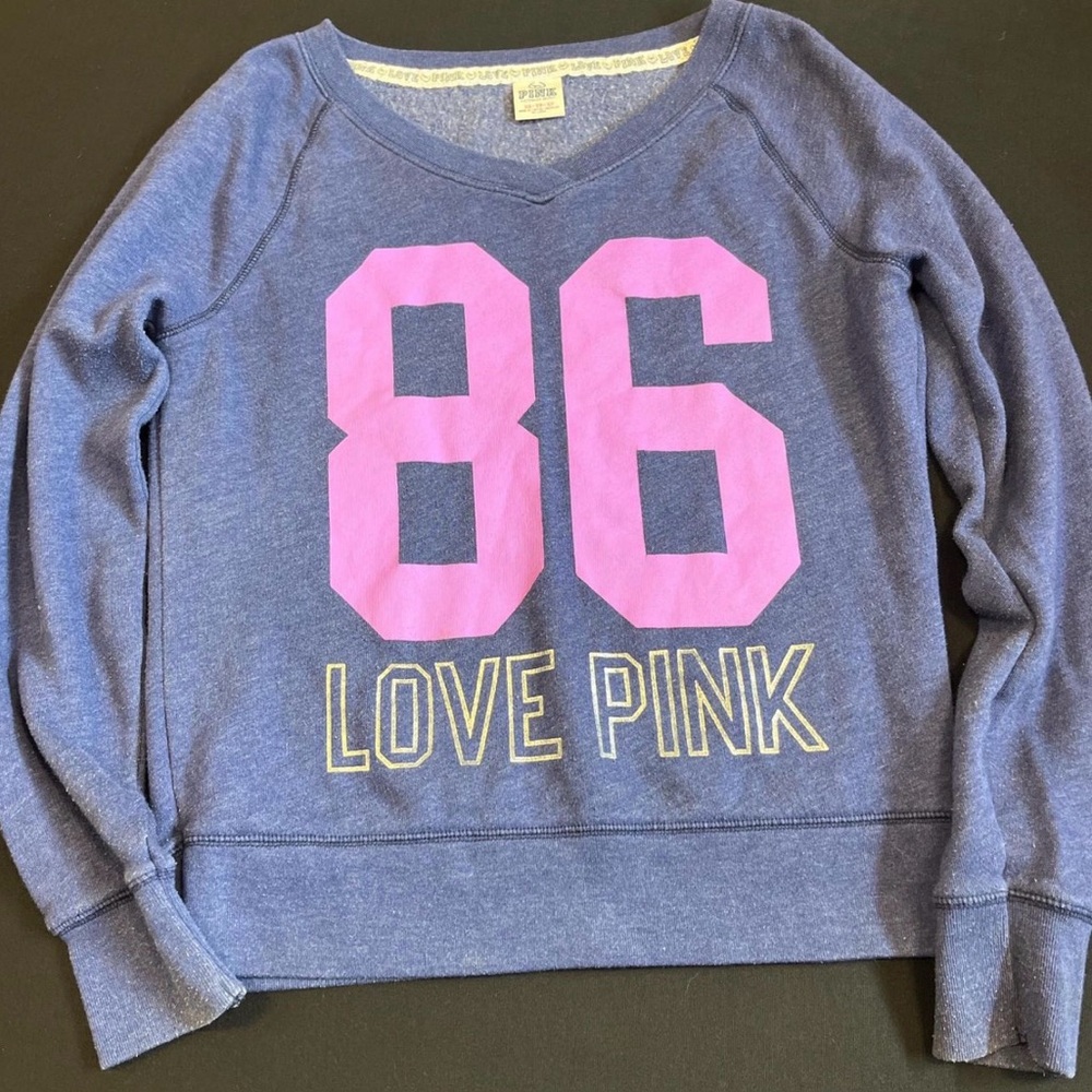 PINK Victoria's Secret Blue Sweater with Pink Graphic